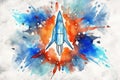 Watercolor Flag Rocket: Paint a watercolor American flag as the background