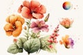 Summertime Cute Garden Spring Flower Watercolor. Watercolor Painting.