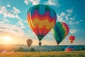 Create a whimsical and enchanting scene of a hot air balloon festival, with colorful balloons floating in the sky and Royalty Free Stock Photo