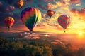 Create a whimsical and enchanting scene of a hot air balloon festival, with colorful balloons floating in the sky and Royalty Free Stock Photo