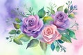 Create a whimsical and playful watercolor painting of a bouquet of purple roses Royalty Free Stock Photo