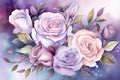 Create a whimsical watercolor illustration of a bouquet of purple roses Royalty Free Stock Photo