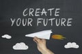 Create your future concept with flying airplane on chalkboard Royalty Free Stock Photo