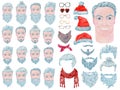 Create your modern Santa hipster. Set with positive senior man head, beard, hair, mustache