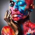 Create your own rainbow. an attractive young woman posing alone in the studio with paint on her face. Royalty Free Stock Photo