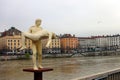 Sculpture of the Weight of Oneself on the bank of Saone River Lyon France Royalty Free Stock Photo