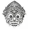 Bali facemask asur artwork in mandala style black and white Royalty Free Stock Photo