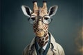 Created with Generative AI technology. Animal giraffe scientist making tests