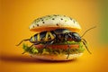 Created with Generative AI technology. Bug in a hamburger. Food rish in protein.