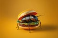 Created with Generative AI technology. Bug in a hamburger. Food rish in protein.