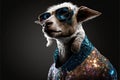 Created with Generative AI technology. Creative happy goat animal in disco clothes dancing