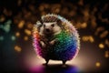 Created with Generative AI technology. Creative happy hedgehog animal in disco clothes dancing