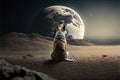 Created with Generative AI technology. dog looking at the moon sitting alone Royalty Free Stock Photo