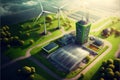 Created with Generative AI technology. Green eco energy factory Royalty Free Stock Photo