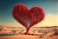 Created with Generative AI technology. Red heart in desert. Royalty Free Stock Photo