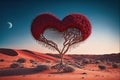 Created with Generative AI technology. Red heart in desert. Royalty Free Stock Photo