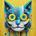 Digital illustration of an abstract, pixelated style cat. Created using ai generative.