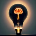 A picture of a light bulb in the dark with a human brain in it. Used for inspiration, motivation, enthusiasm Royalty Free Stock Photo