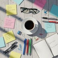 Creates gentle shadows adding depth to the organized yet casual desk Royalty Free Stock Photo