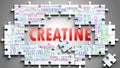 Creatine as a complex subject, related to important topics spreading around as a word cloud