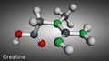 Creatine molecule, food supplements. Molecular model.. 3D rendering