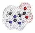 Creatine molecule. Often used in food supplements. Atoms are represented as spheres with conventional color coding: hydrogen (