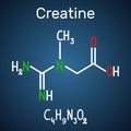 Creatine molecule. Structural chemical formula and molecule mode