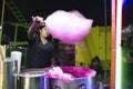 production of pink cotton wool in the amusement park