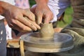 Creating ceramic cup by potter Royalty Free Stock Photo