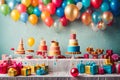Decorate the birthday with presents, toys, balloons, garlands for a children\'s party