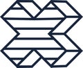 Creating a geometric optical illusion, this impossible figure forms an x with parallel lines, perfect for use in