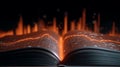 Creating glowing financial graphs and charts from an open book during a digital analysis session at night Royalty Free Stock Photo