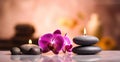 Creating Harmony with Spa Stones, Gentle Candlelight, and Delicate Orchid. Generative AI Royalty Free Stock Photo