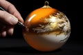 Creating holiday sparkle: men\'s hands paint Christmas balls