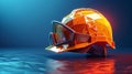 Creating a low poly landing page template for a construction head helmet. An illustration of polygonal workwear. A Royalty Free Stock Photo