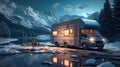 Creating Memories of Winter Holidays in the Mountains with a Camper. Generative AI