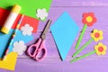 Creating paper crafts for mother`s day or birthday. Step. Guide. Details to making a paper bouquet for mommy