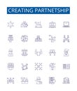 Creating partnetship line icons signs set. Design collection of Partnership, Collaborate, Alliance, Affinity, Syndicate