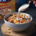 Dry cornflakes in a bowl with milk AI generated