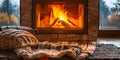 Creating a relaxing ambiance for bedtime with a crackling fireplace. Concept Sleep Routine, Cozy Atmosphere, Relaxation Techniques Royalty Free Stock Photo