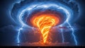 Fiery Tornado with Lightning and Storm Clouds Creating a Dramatic and Intense Natural Disaster Scene Royalty Free Stock Photo