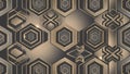 Geometric hexagonal pattern with metallic gold outlines and subtle gradients in shades of grey and beige creating an deco inspired Royalty Free Stock Photo