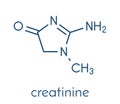 Creatinine molecule. Creatine breakdown product. Creatinine clearance is used to measure kidney function. Skeletal formula. Royalty Free Stock Photo