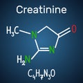 Creatinine molecule. Structural chemical formula and molecule mo