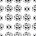 Curly-headed boy dumbfounded seamless repeat pattern in next-level black and white