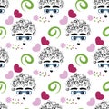 Curly-headed boy flushed seamless repeat pattern in next-level black, party pink, lime zest, boudoir red, nobility, ...