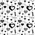 Valentine`s Day tangled heart decorative seamless repeat pattern in black and white