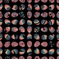 Easter egg seamless repeat pattern in red, orange, yellow, green, blue, indigo, violet and black