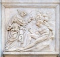 Creation of Adam, Genesis relief on portal of St Petronius Basilica in Bologna, Italy