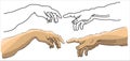 Creation of adam Michelangelo vector hands with frame Royalty Free Stock Photo